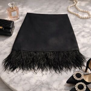 Nwot WeWoreWhat Black Ostrich Feather Fringe Mini Skirt — Luxury. Skirt